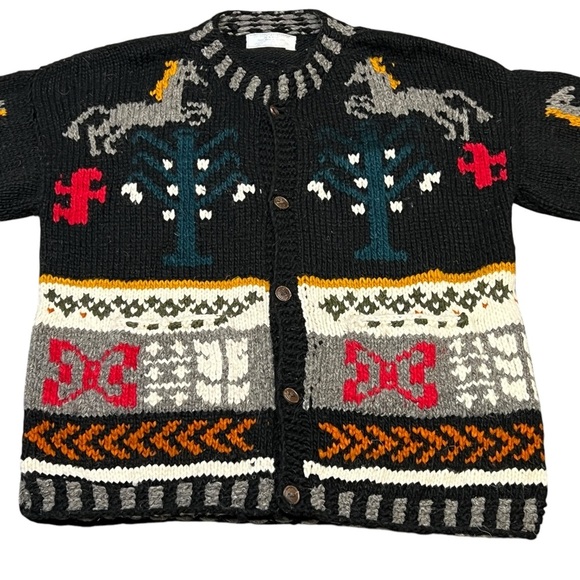 Chibcha Wool Artesian Cozy Heavy Knit Chunky Vintage Cardigan Horse Sweater - Picture 13 of 15
